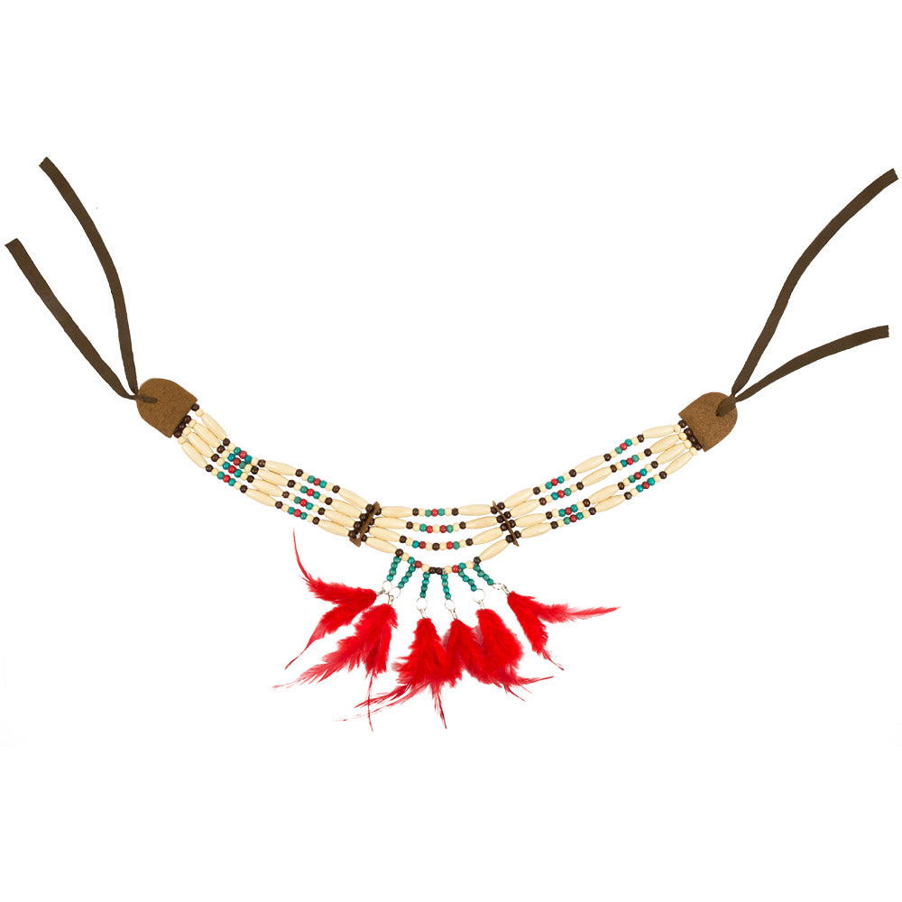 Collier Amérindien avec Plumes Rouges - Accessoire Déguisement