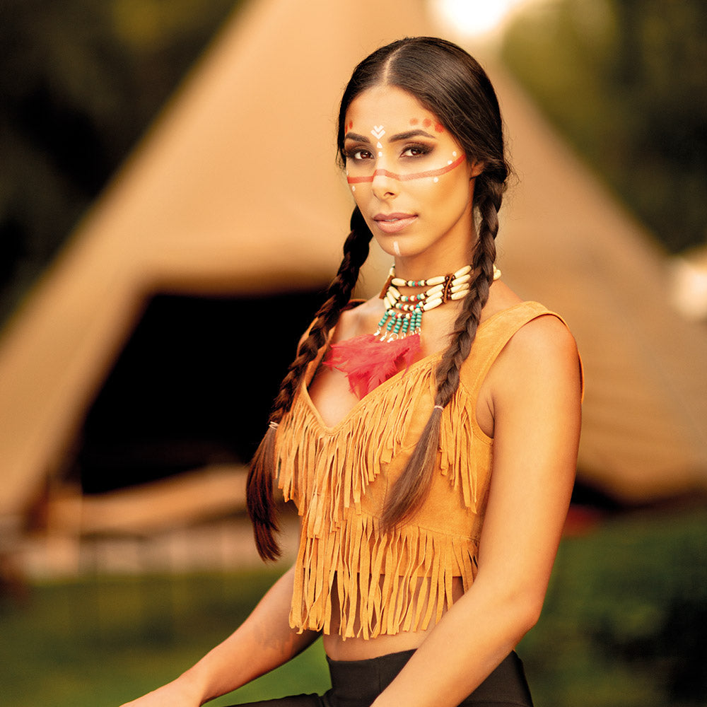 Collier Amérindien avec Plumes Rouges - Accessoire Déguisement