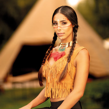 Collier Amérindien avec Plumes Rouges - Accessoire Déguisement