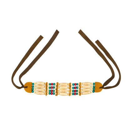 Collier Indien Perles Bois Colorées - Accessoire Déguisement Amérindien