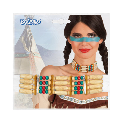 Collier Indien Perles Bois Colorées - Accessoire Déguisement Amérindien