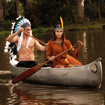 Coiffe Amérindienne Turquoise & Blanche Plumes Noires