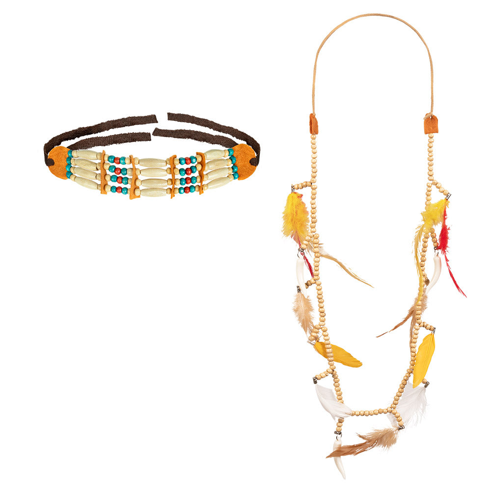 Ensemble Déguisement Indienne Femme - Accessoires Plumes et Perles