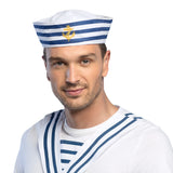 Chapeau Marin Rayé Bleu et Blanc avec Ancre Dorée