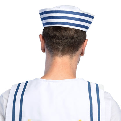 Chapeau Marin Rayé Bleu et Blanc avec Ancre Dorée