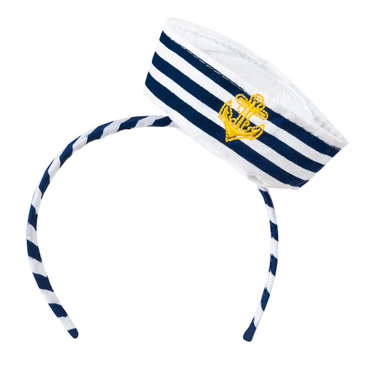 Serre-tête marin blanc et bleu avec ancre dorée