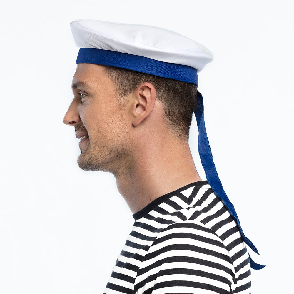 Béret de Marin Blanc et Bleu avec Ancre Dorée
