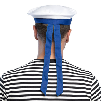 Béret de Marin Blanc et Bleu avec Ancre Dorée