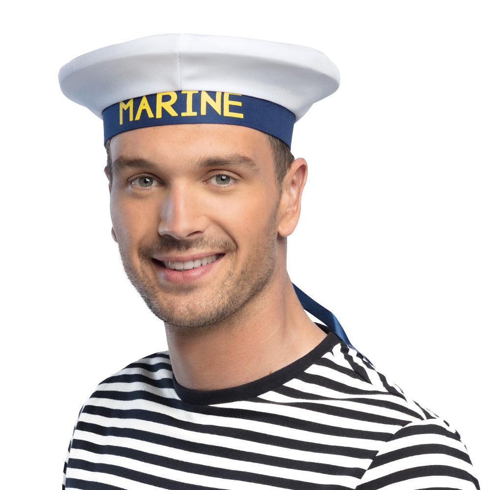 Chapeau Marin Blanc et Bleu avec Rubans - Déguisement Sailor