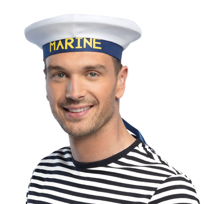 Chapeau Marin Blanc et Bleu avec Rubans - Déguisement Sailor