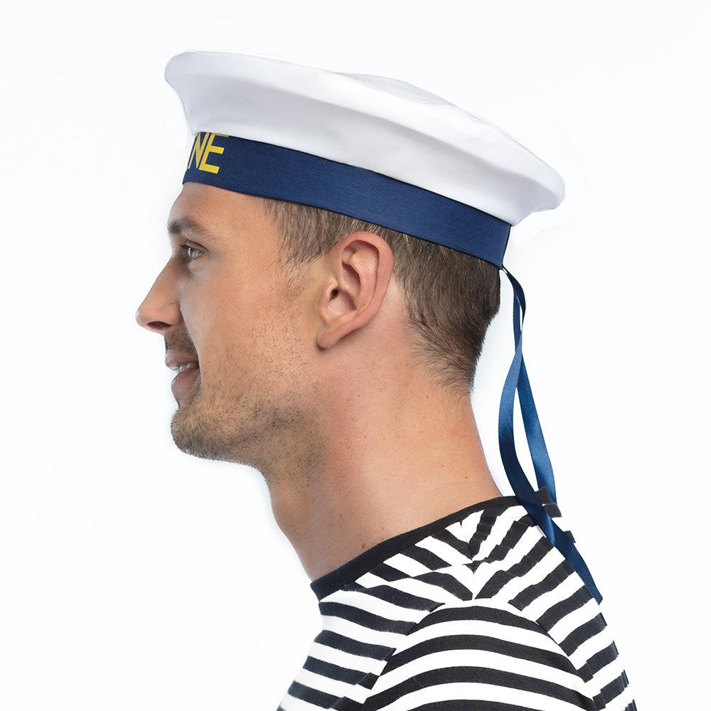Chapeau Marin Blanc et Bleu avec Rubans - Déguisement Sailor