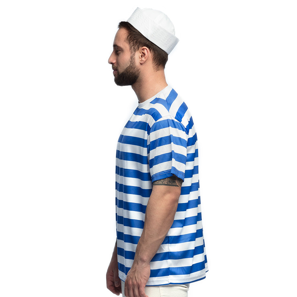 Déguisement Marin Complet T-Shirt Rayé + Chapeau Blanc