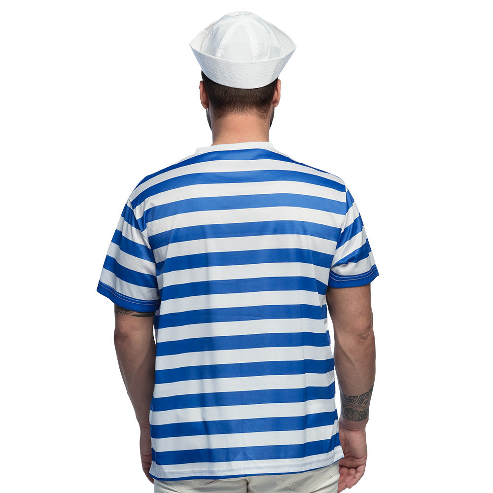 Déguisement Marin Complet T-Shirt Rayé + Chapeau Blanc