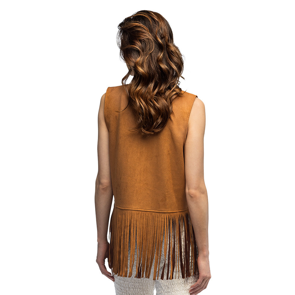 Gilet Frangé Suède Perforé Marron - Accessoire Boho Chic