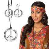 Boucles d'oreilles Peace & Love hippie avec chaîne noire