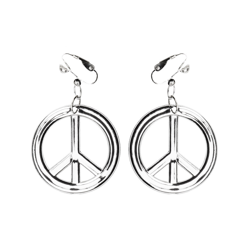 Boucles d'oreilles Peace & Love hippie avec chaîne noire