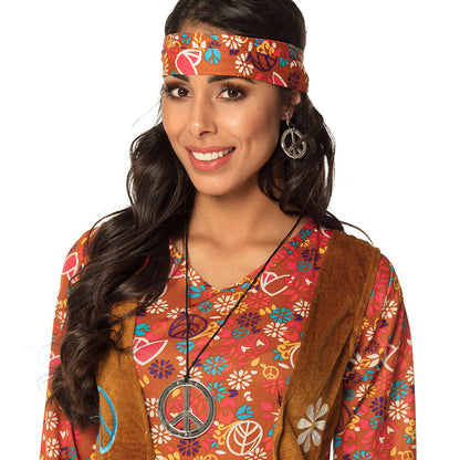 Boucles d'oreilles Peace & Love hippie avec chaîne noire