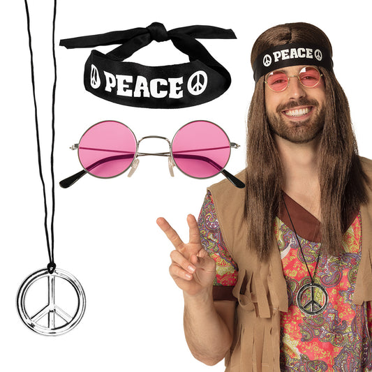 Kit Accessoires Hippie Peace Années 70 - Bandeau, Lunettes, Collier