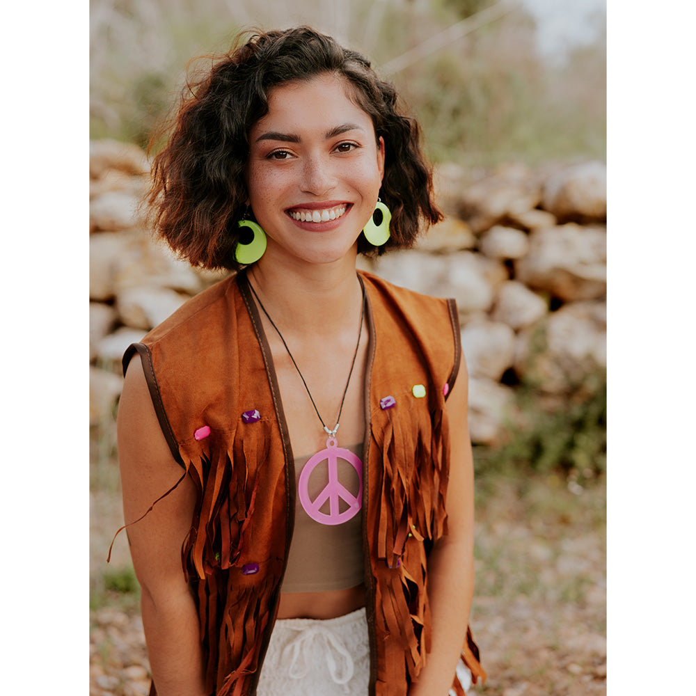 Gilet Frangé Hippie Marron avec Perles Colorées