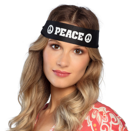 Bandeau Peace Hippie Noir - Accessoire Déguisement Années 70