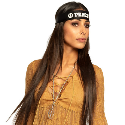 Bandeau Peace Hippie Noir - Accessoire Déguisement Années 70