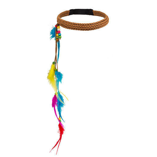 Bandeau Hippie Multicolore avec Plumes et Perles - Accessoire Festival