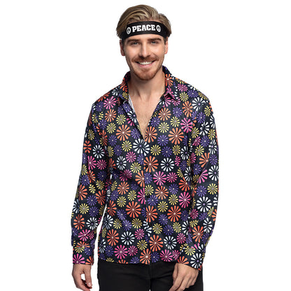 Chemise Fleurs Arc-en-ciel Hippie | Déguisement Années 70