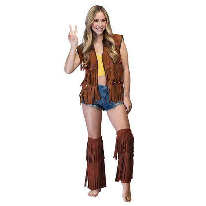 Jambières à Franges Marron Hippie - Accessoire Déguisement Années 70