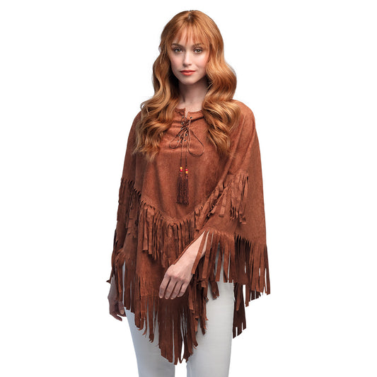 Poncho Frangé Hippie Marron - Déguisement Années 70