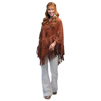 Poncho Frangé Hippie Marron - Déguisement Années 70