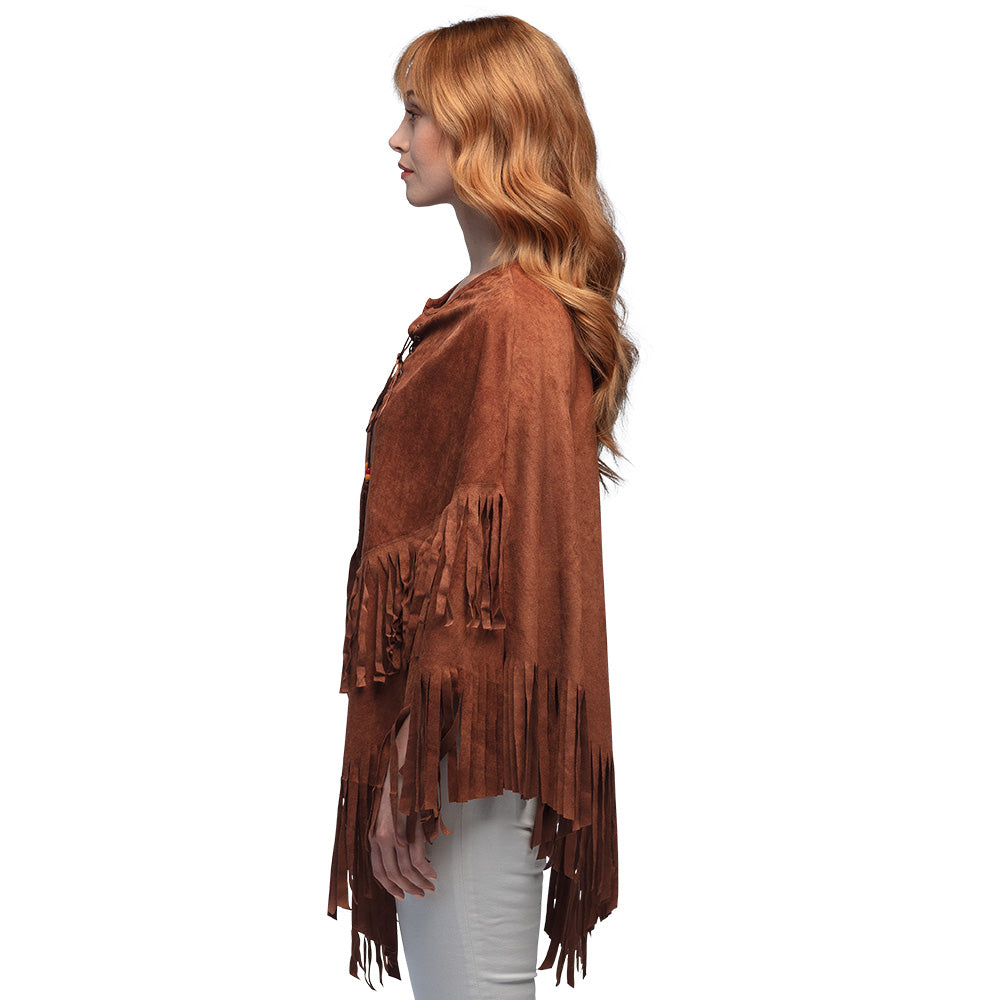 Poncho Frangé Hippie Marron - Déguisement Années 70