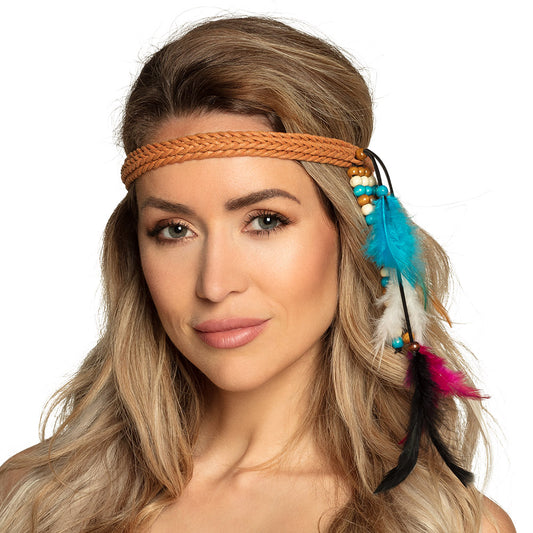 Bandeau Hippie Plumes Turquoise - Accessoire Bohème Années 70