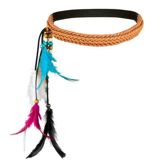 Bandeau Hippie Plumes Turquoise - Accessoire Bohème Années 70