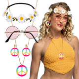 Accessoires Hippie Années 70 - Lunettes Roses, Couronne Fleurs et Colliers Peace