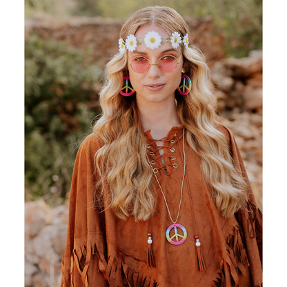 Accessoires Hippie Années 70 - Lunettes Roses, Couronne Fleurs et Colliers Peace