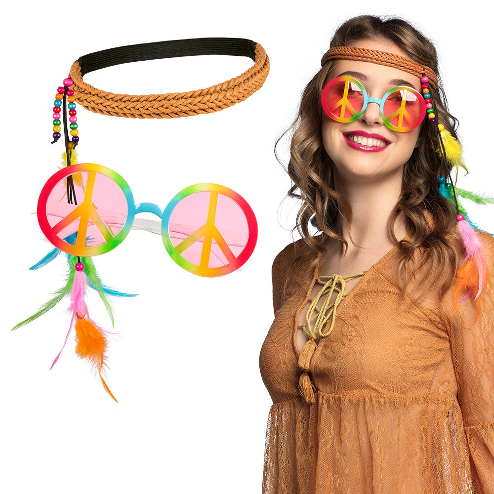 Lunettes Peace and Love Hippie Multicolores avec Bandeau