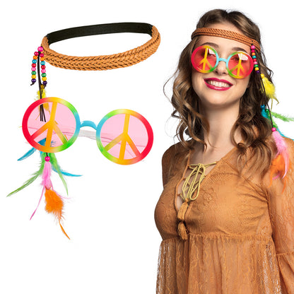 Lunettes Peace and Love Hippie Multicolores avec Bandeau
