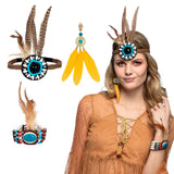Set Complet Indienne Apache : Bandeau Plumes, Bracelet et Boucles d'Oreilles