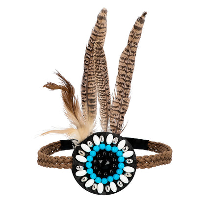 Set Complet Indienne Apache : Bandeau Plumes, Bracelet et Boucles d'Oreilles
