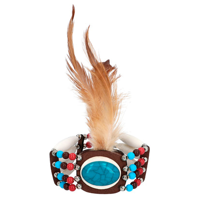 Set Complet Indienne Apache : Bandeau Plumes, Bracelet et Boucles d'Oreilles
