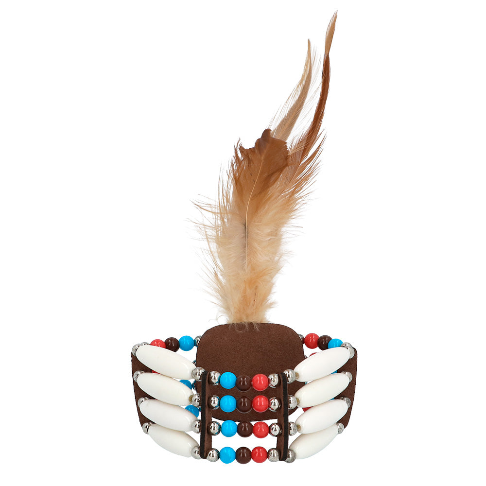 Set Complet Indienne Apache : Bandeau Plumes, Bracelet et Boucles d'Oreilles