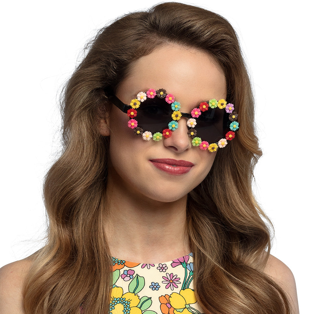 Lunettes Fleurs Colorées Rondes - Accessoire Fête & Déguisement