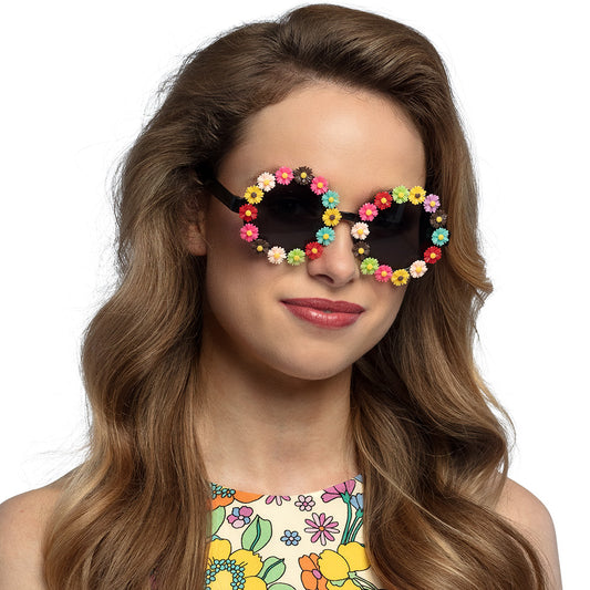 Lunettes Fleurs Colorées Rondes - Accessoire Fête & Déguisement