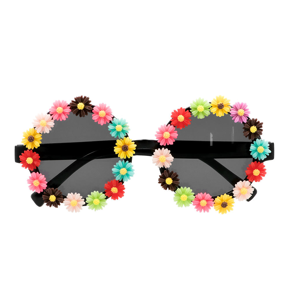 Lunettes Fleurs Colorées Rondes - Accessoire Fête & Déguisement