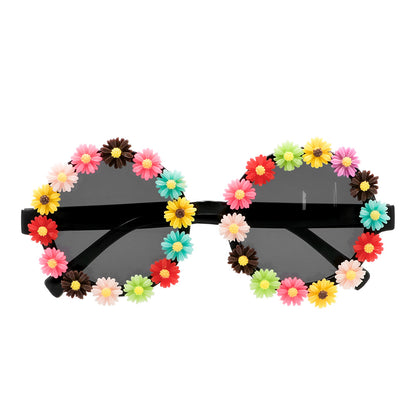 Lunettes Fleurs Colorées Rondes - Accessoire Fête & Déguisement
