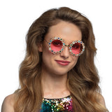 Lunettes Strass Rondes Rose Fluo - Accessoire Fête Disco