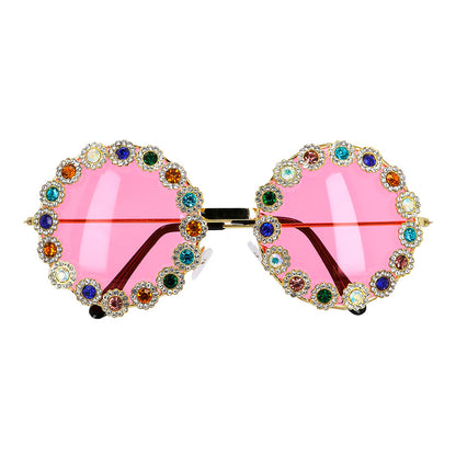 Lunettes Strass Rondes Rose Fluo - Accessoire Fête Disco