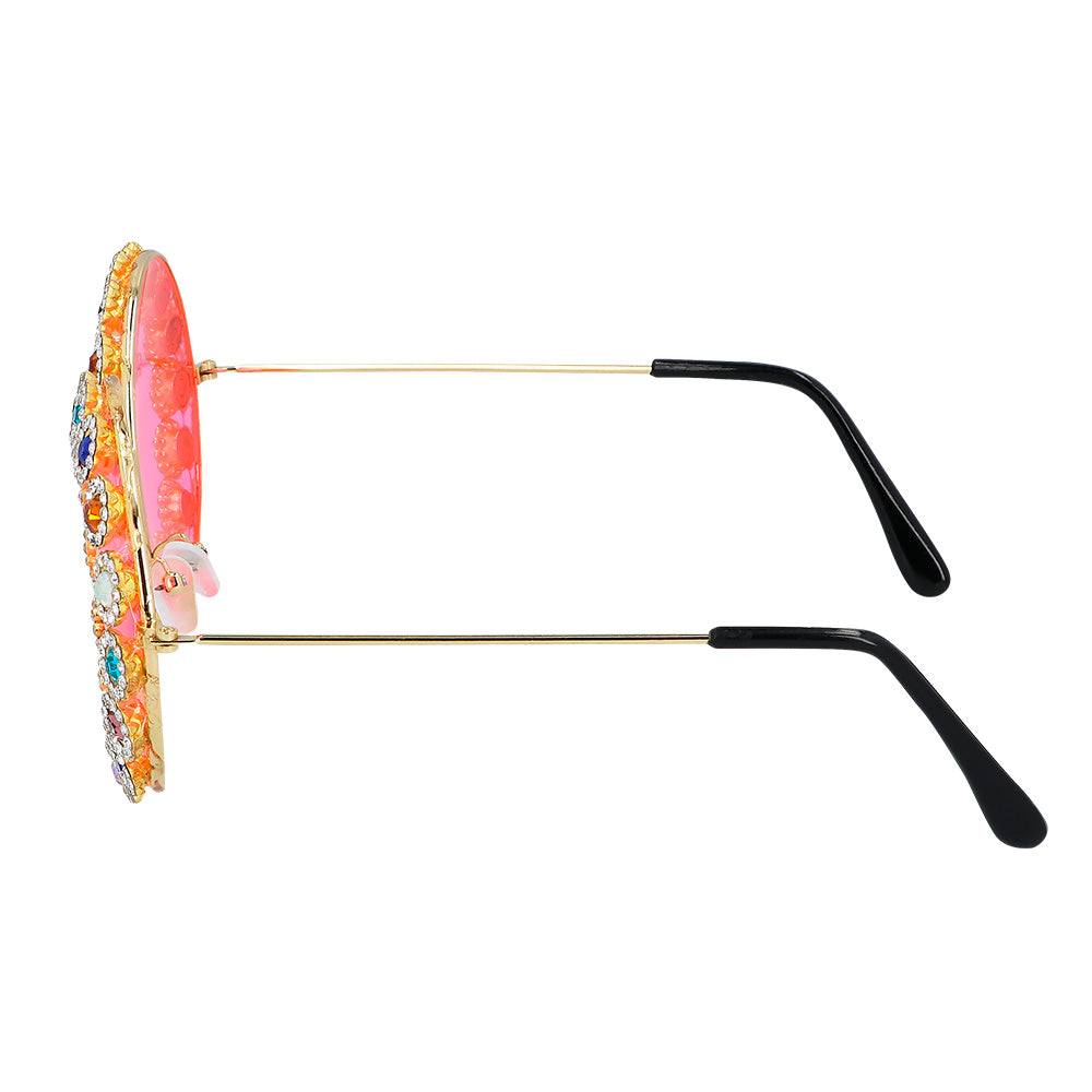 Lunettes Strass Rondes Rose Fluo - Accessoire Fête Disco