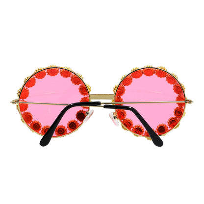 Lunettes Strass Rondes Rose Fluo - Accessoire Fête Disco