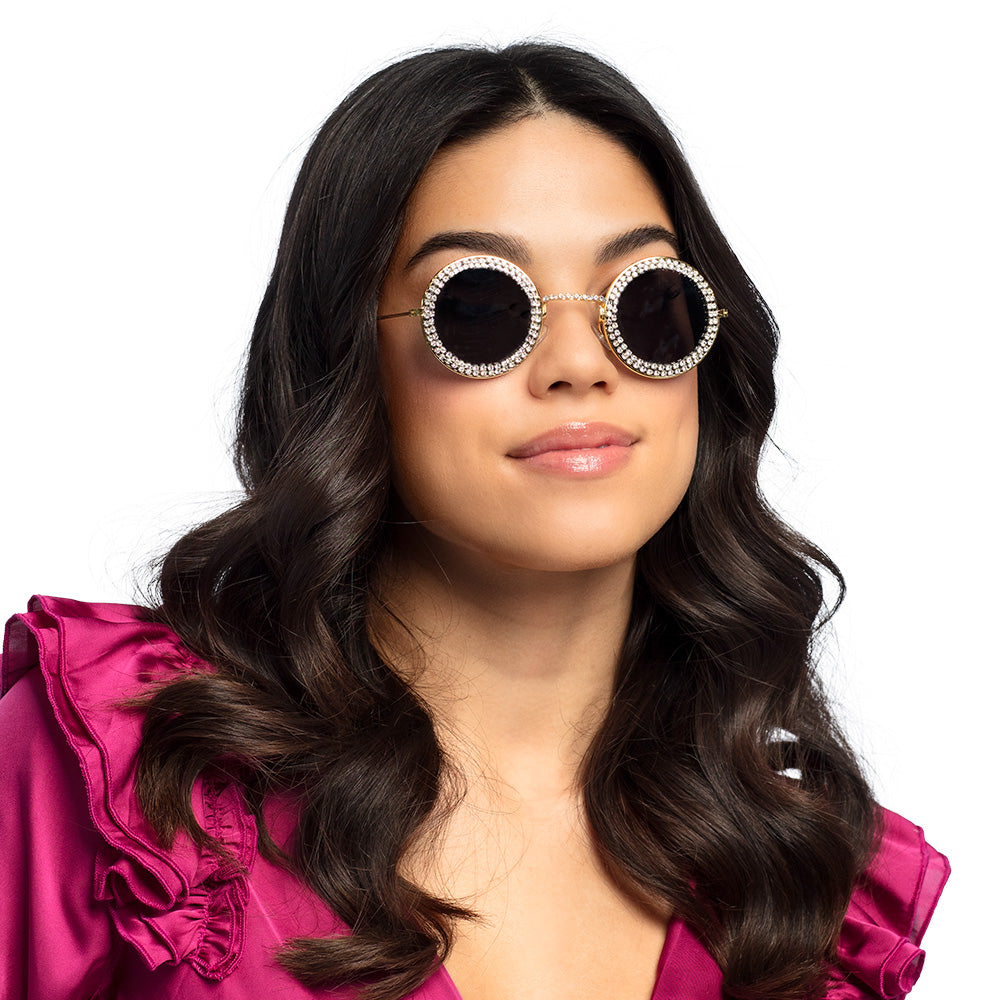Lunettes Rondes Strass Glamour - Accessoire de Fête Étincelant